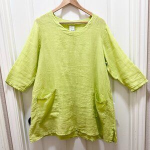 Match Point Women's 100% Linen Tunic Top Size S Green Lagenlook Boho Minimalist